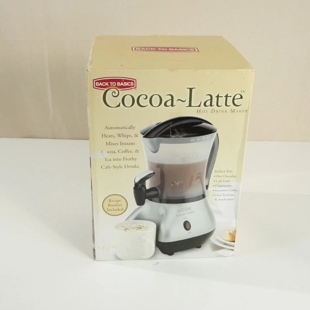 New Back to Basics 32oz Cocoa Latte Hot Drink Maker Silver Black CM300BR in Box